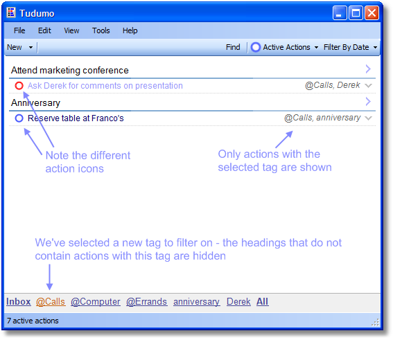 Showing only the @Calls context, using tags