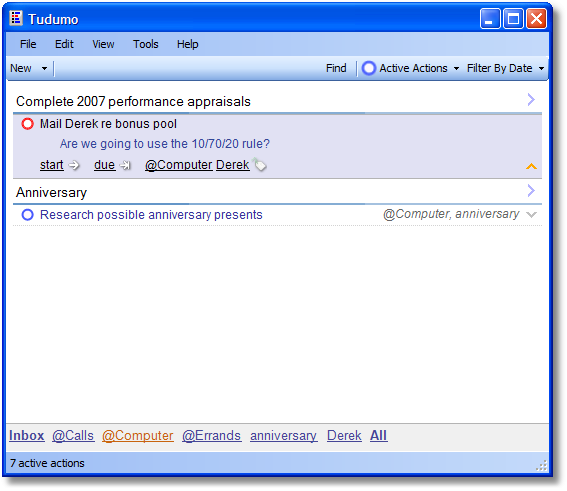 Expanding an action in Tudumo to show more details